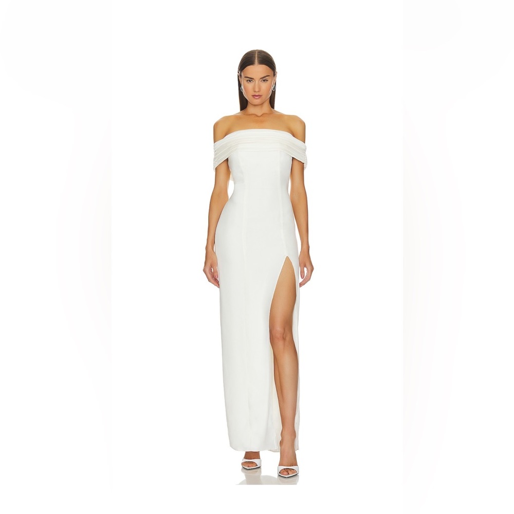 Lovers and friends. White dress. Off the shoulder gown. Wedding dress.